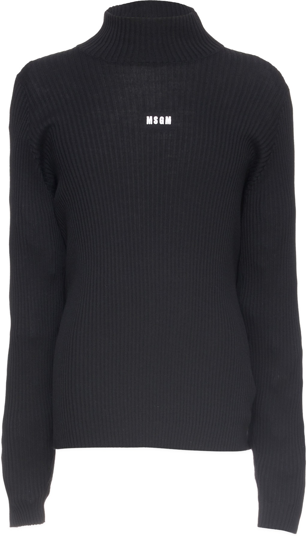 MSGM: Black Micro Logo High Neck Knit Sweater - 1