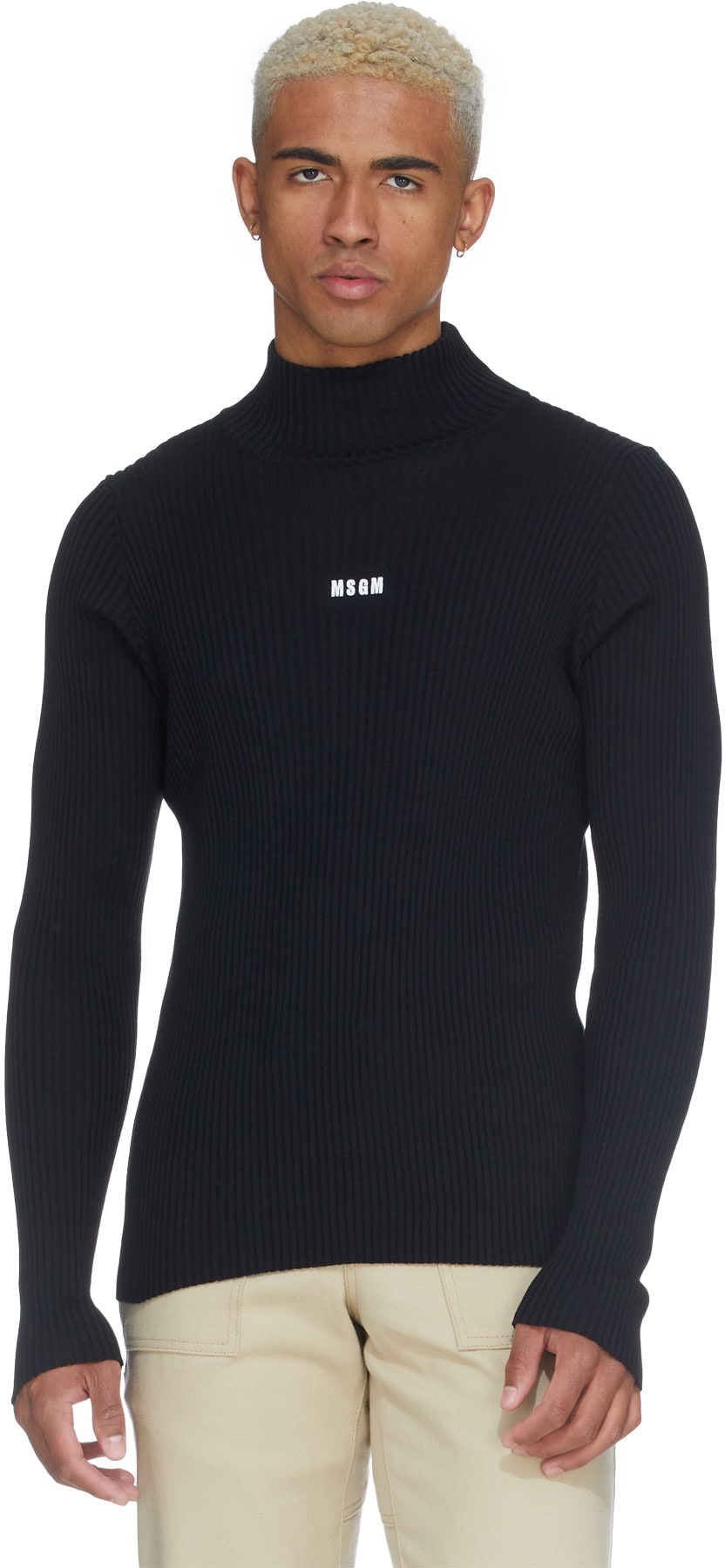 MSGM: Black Micro Logo High Neck Knit Sweater - 3