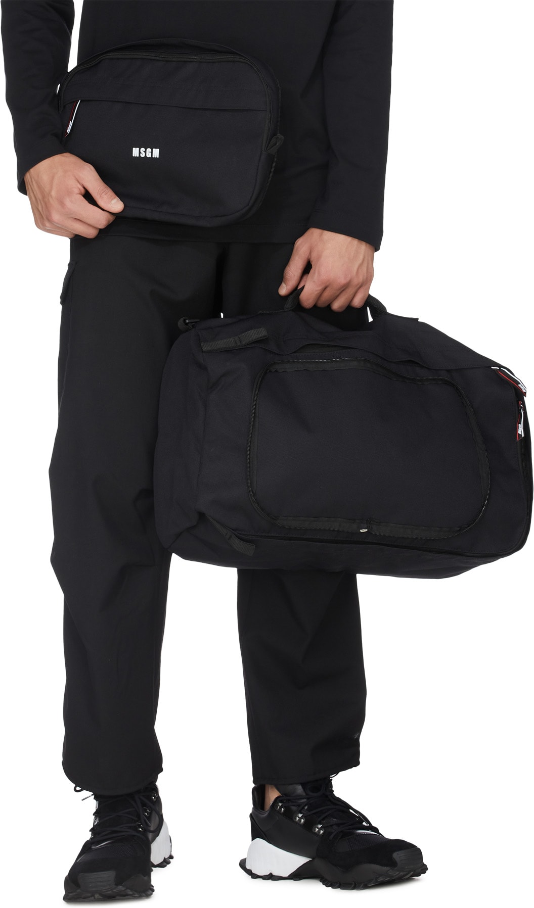 MSGM: Noir Sac messager à Logo Noir - 5