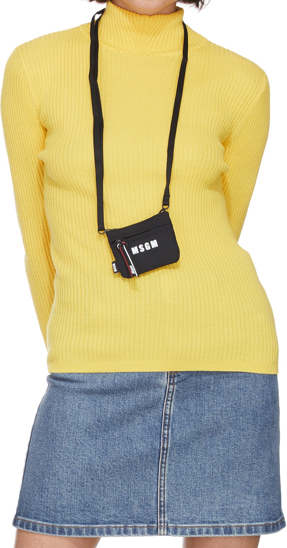 MSGM: Noir Mini Pochette à Logo Noir - 5