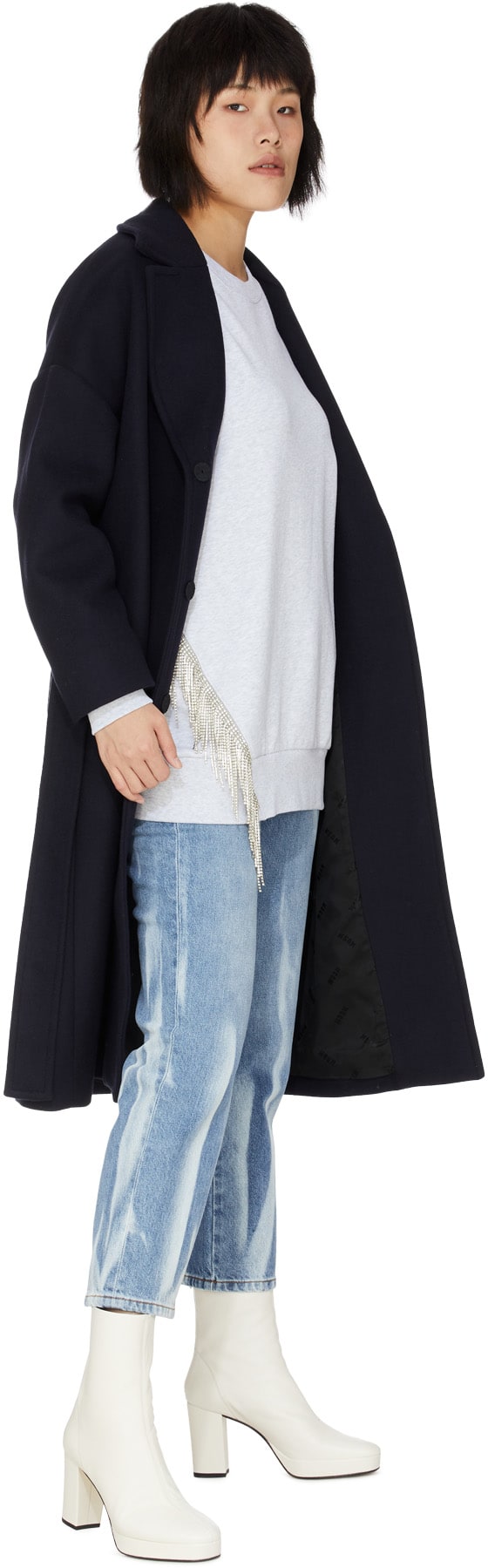 MSGM: Blue Lettering Rose Wool Coat - 6