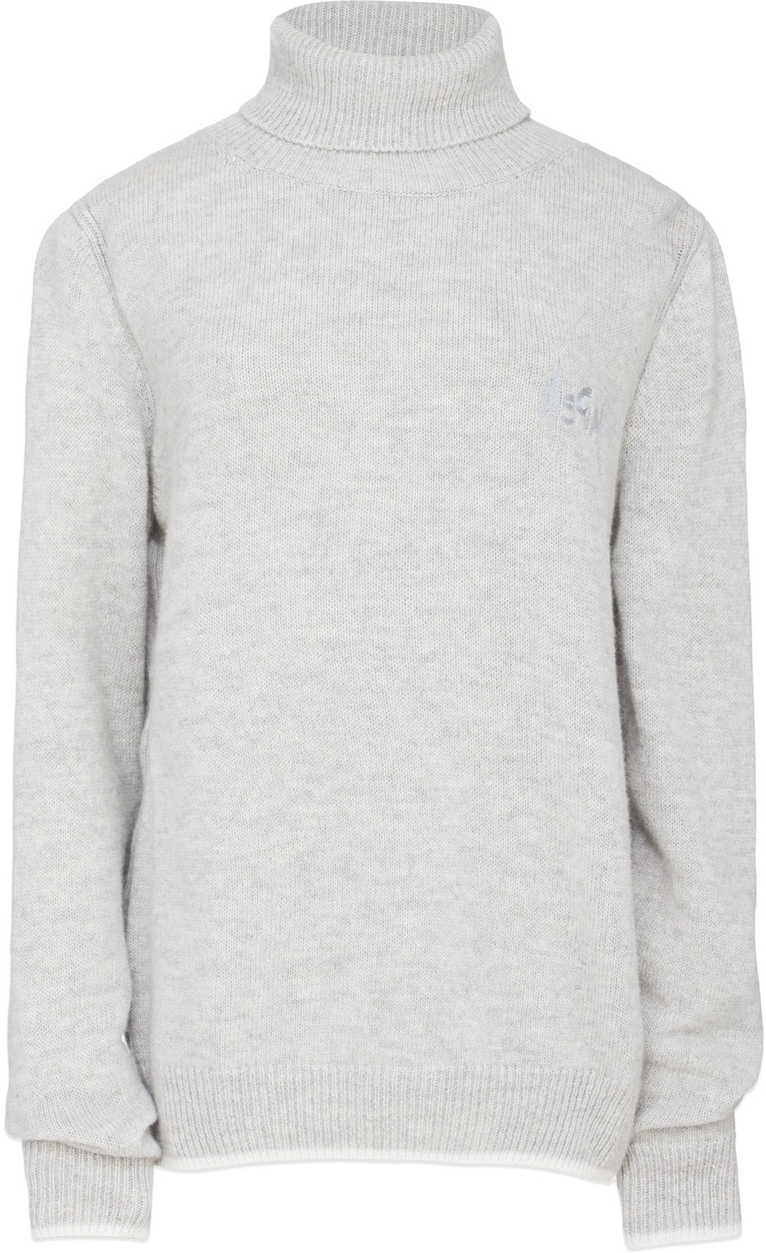 MSGM: Grey Logo Knit Cashmere Turtleneck - 1