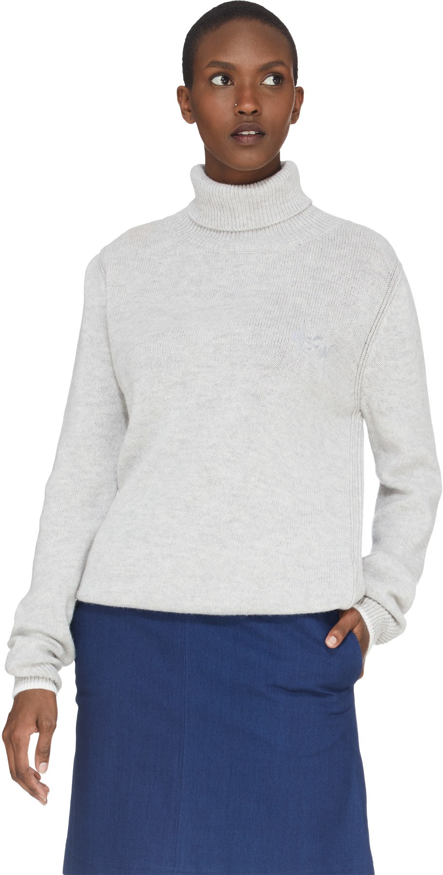 MSGM: Grey Logo Knit Cashmere Turtleneck - 3