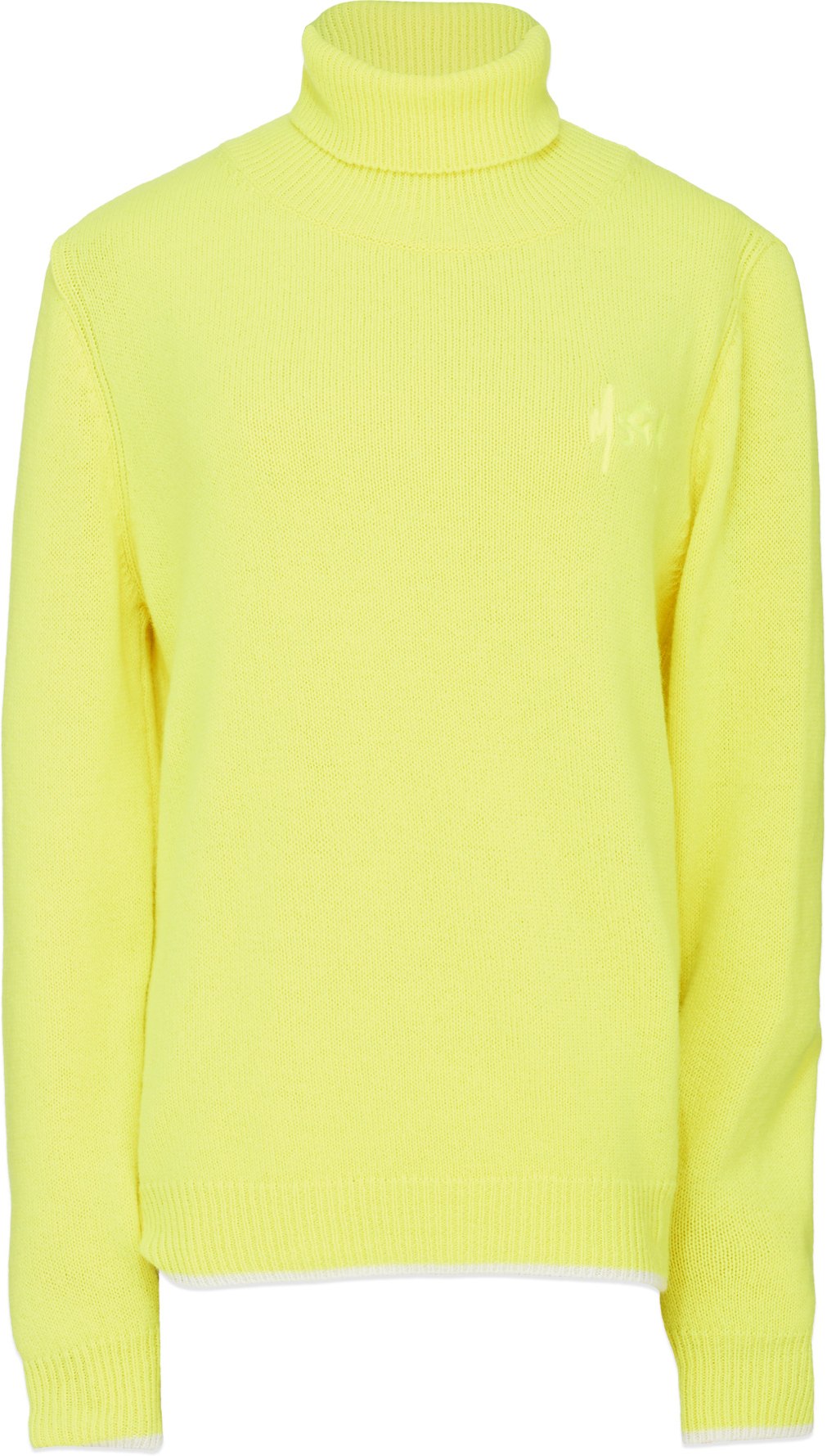 MSGM: Yellow Logo Knit Cashmere Turtleneck - 1