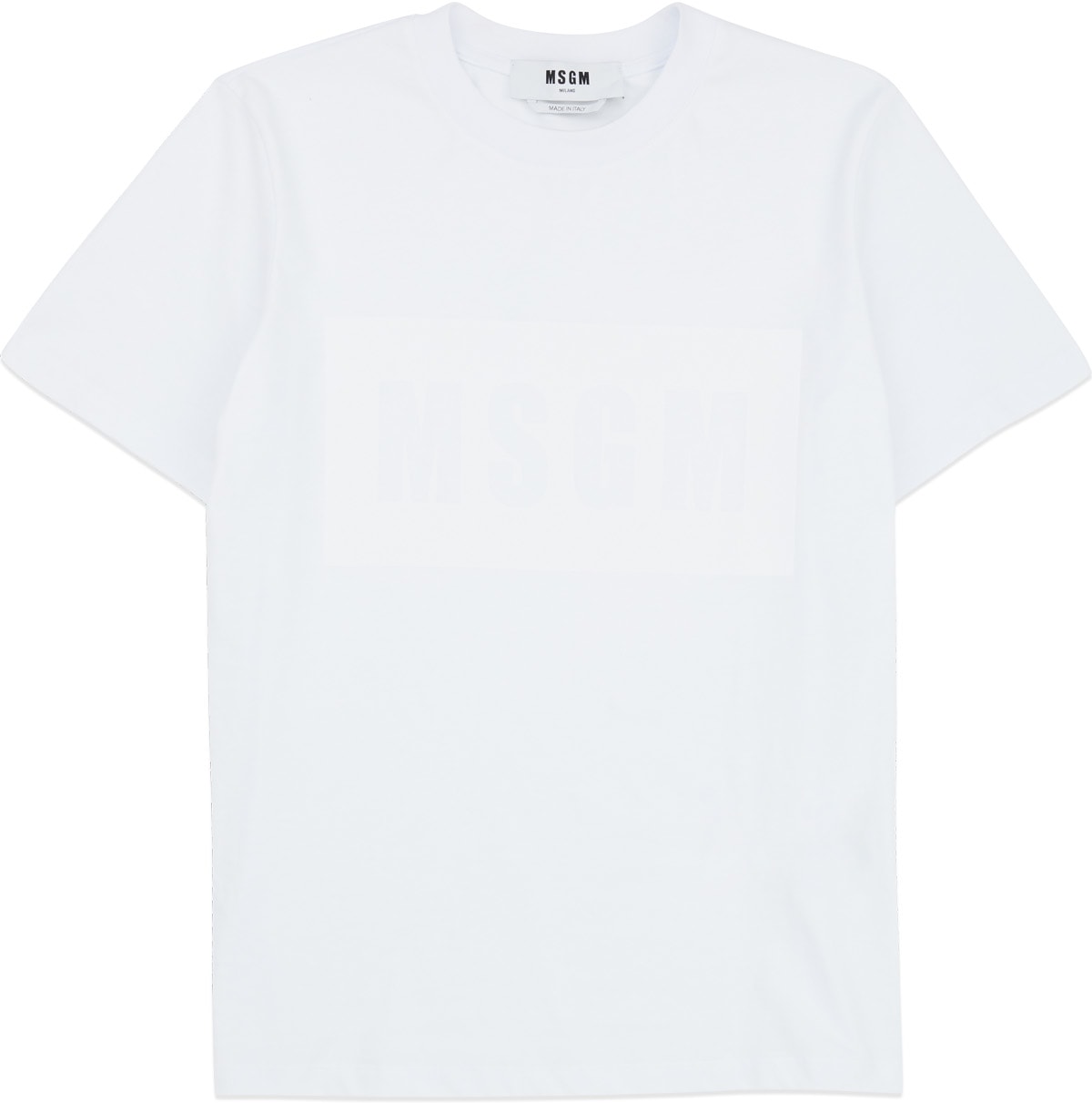 MSGM: White Tonal Box Logo T-Shirt - 1