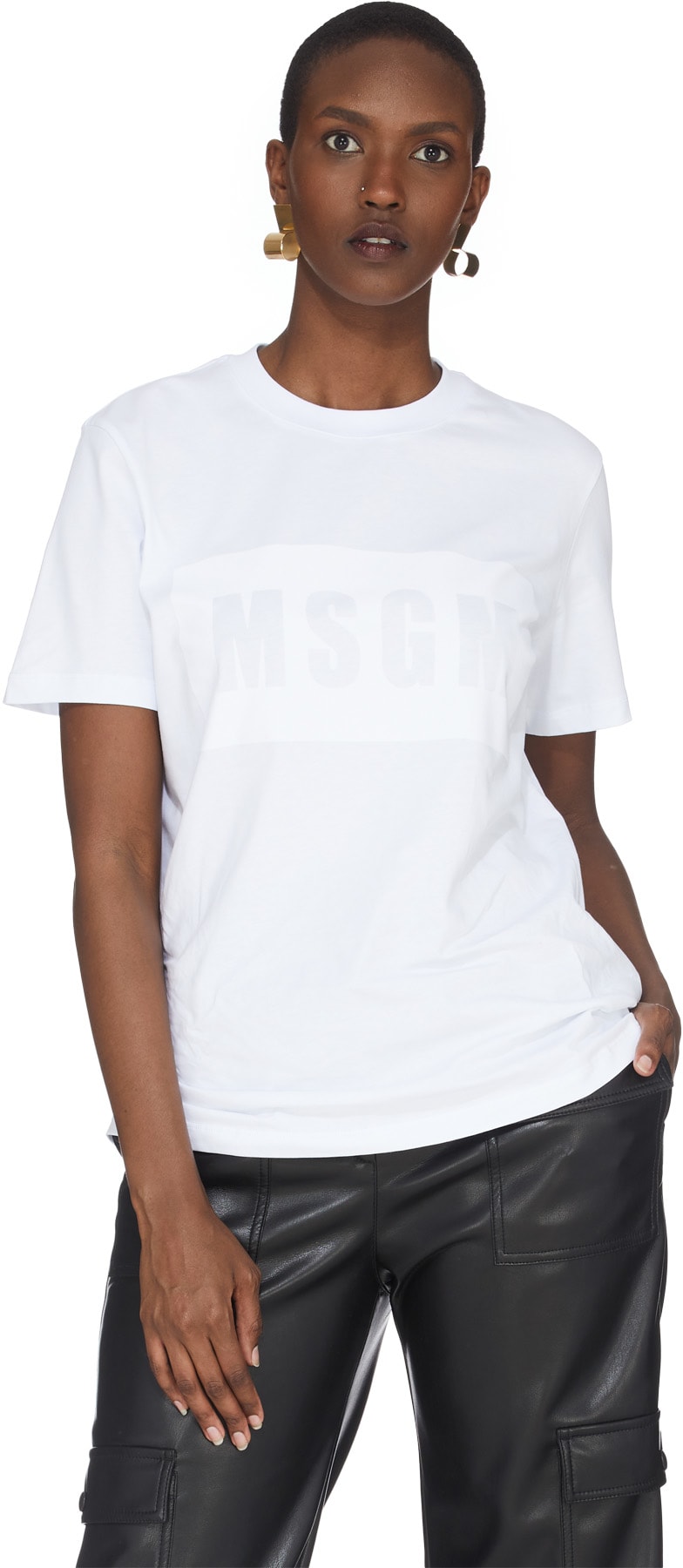 MSGM: White Tonal Box Logo T-Shirt - 3