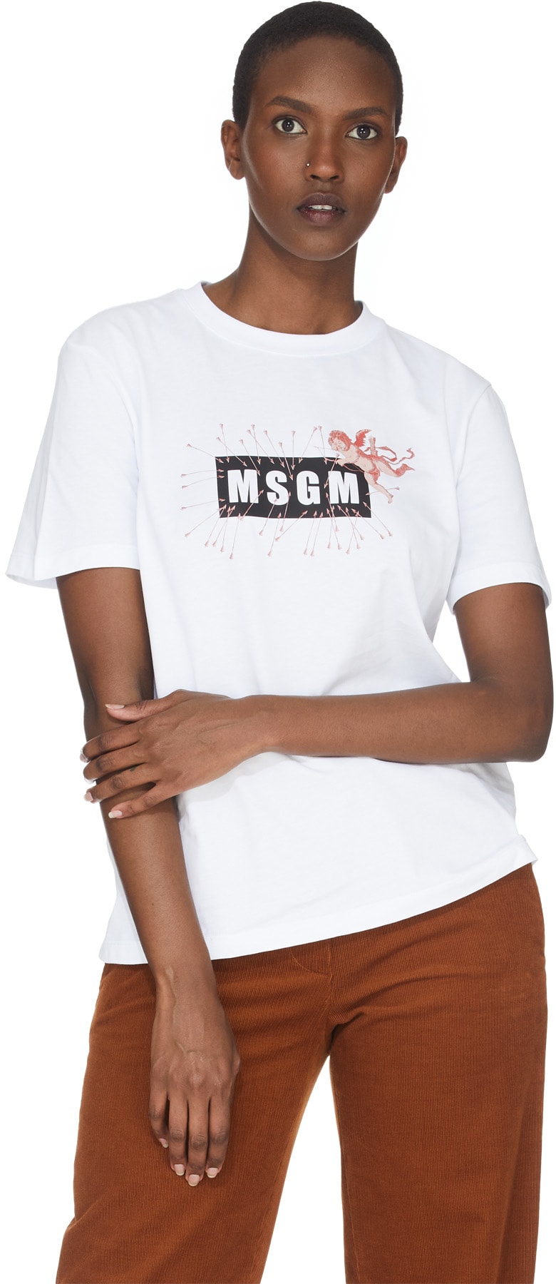 MSGM: White Cupid Box Logo T-Shirt - 3