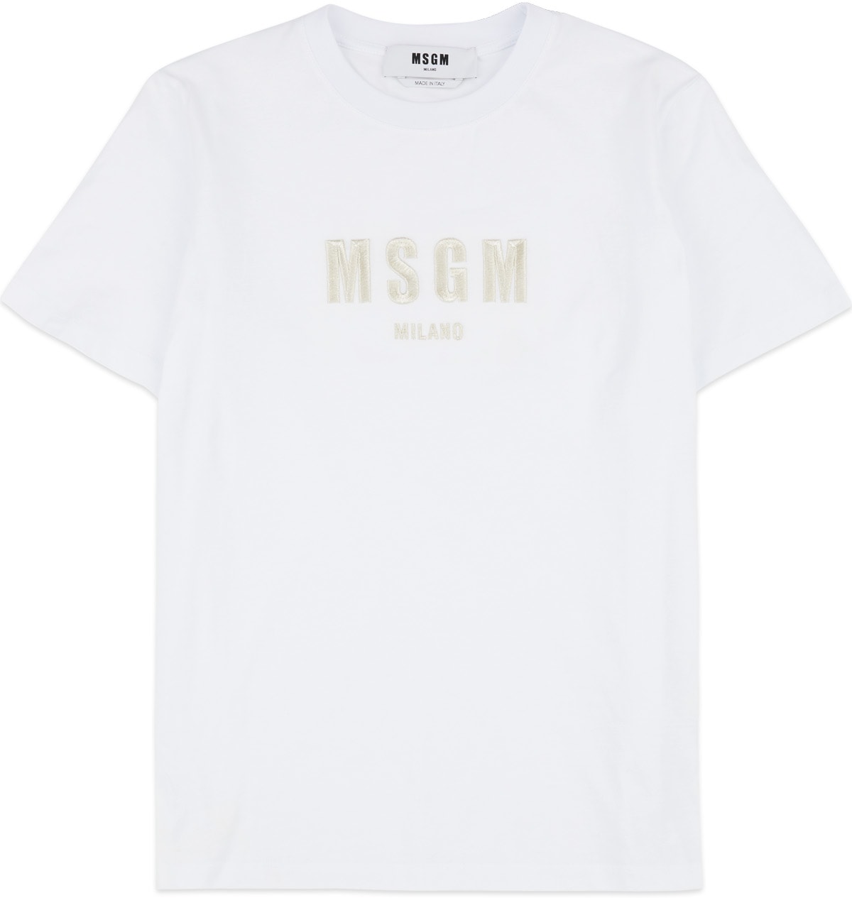 MSGM: Blanc T-shirt à logo argenté Blanc - 1