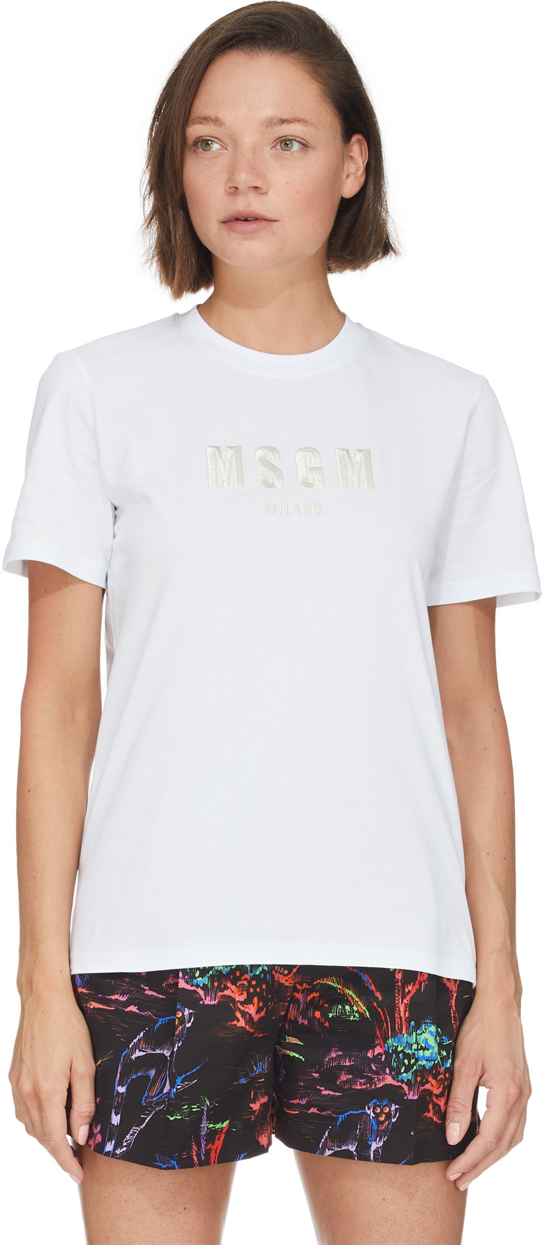 MSGM: Blanc T-shirt à logo argenté Blanc - 3