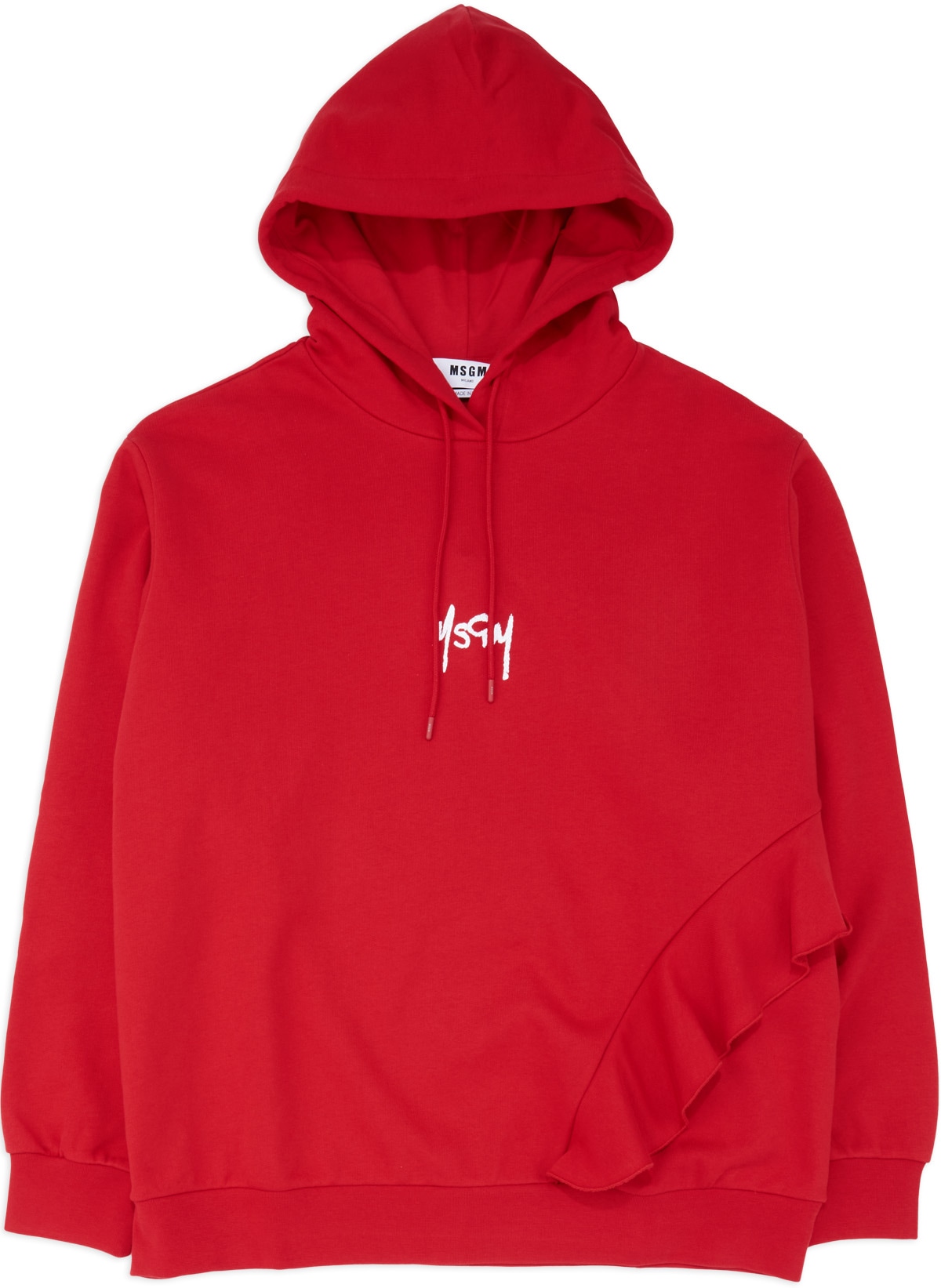 MSGM: Red Ruffles Embroidered Micro Logo Hoodie - 1