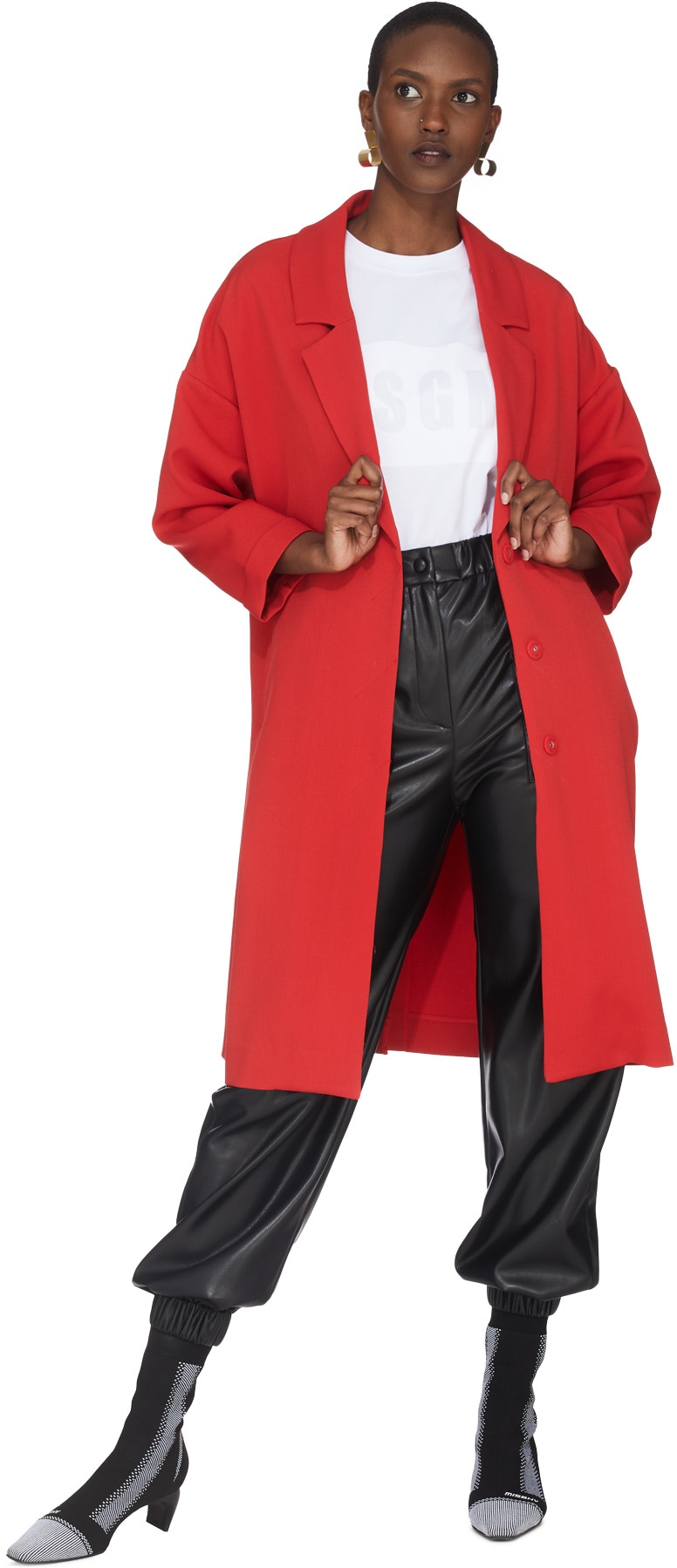 MSGM: Noir Pantalon cargo en similicuir Noir - 5