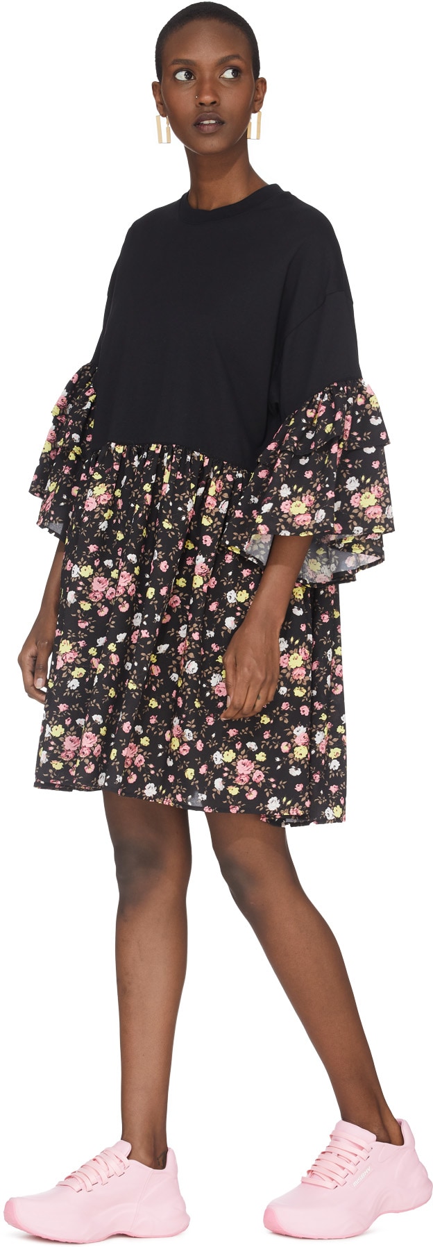 MSGM: Black Floral Ruffled Dress - 4