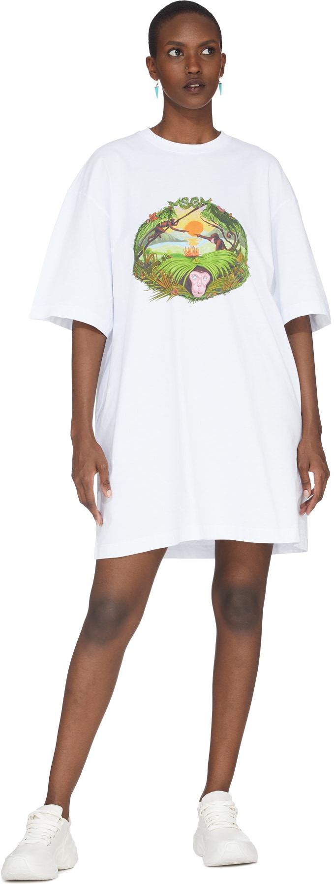 MSGM: White Jungle Print T-Shirt Dress - 3