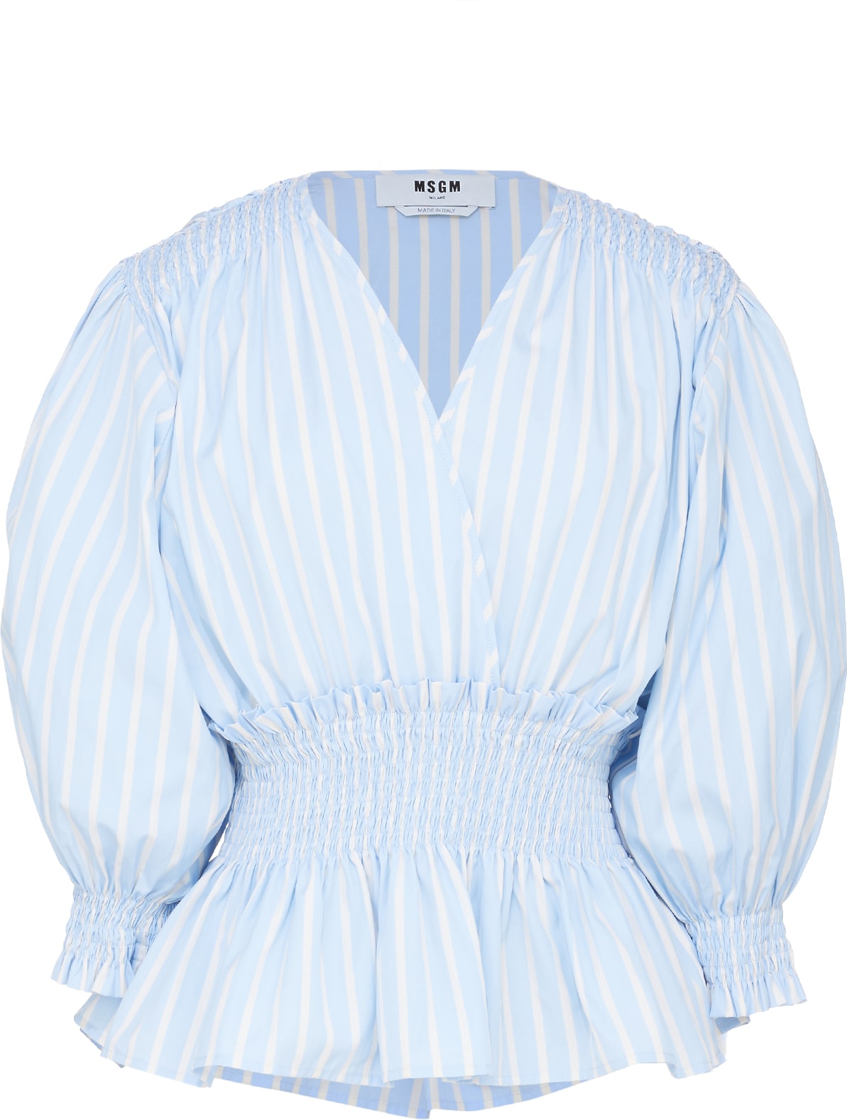 MSGM: Blue Striped V-Neck Blouse - 1