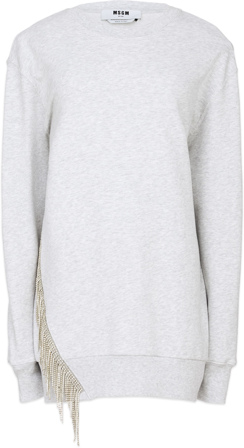 MSGM: Gris Pull à franges avec Rhinestones Gris - 1