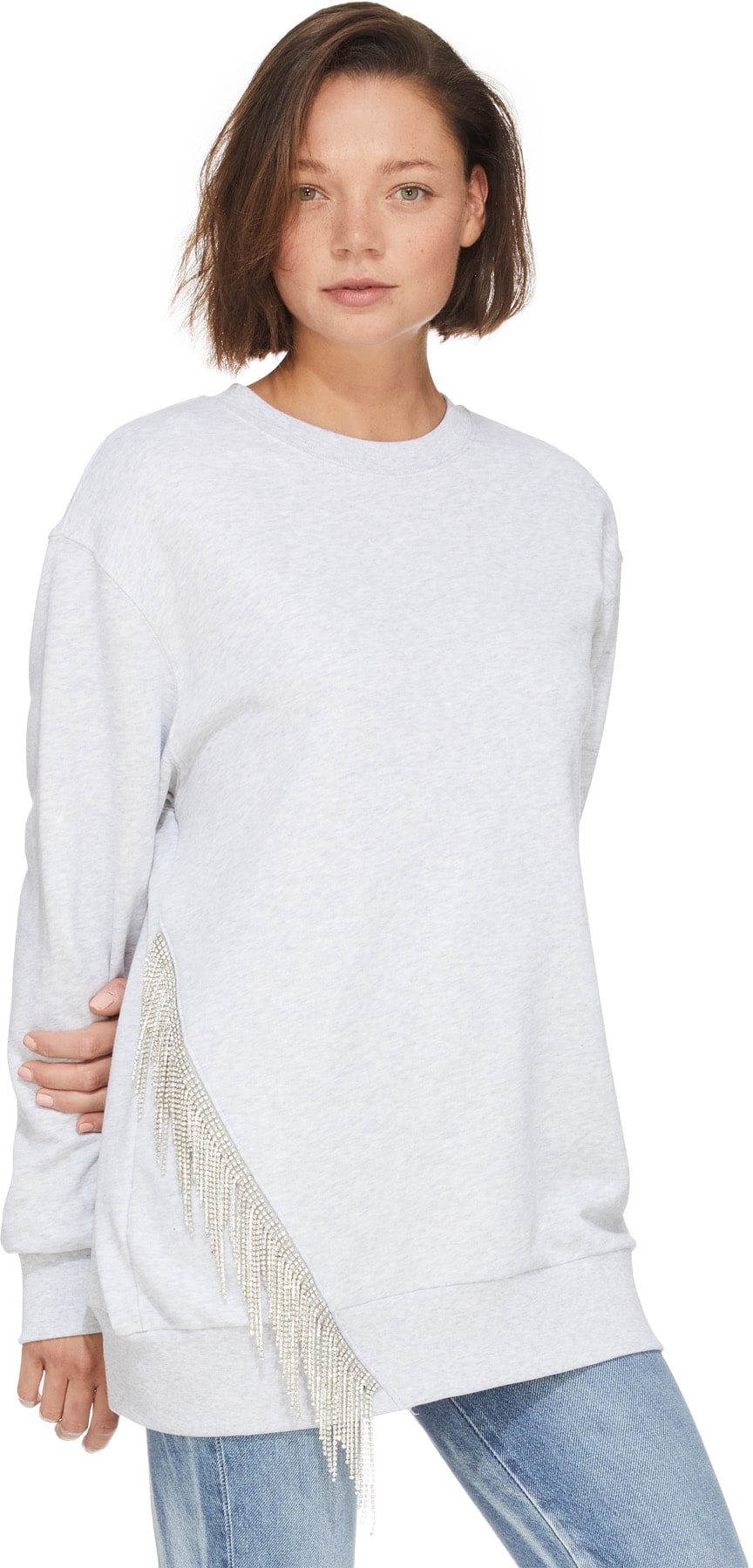 MSGM: Gris Pull à franges avec Rhinestones Gris - 4