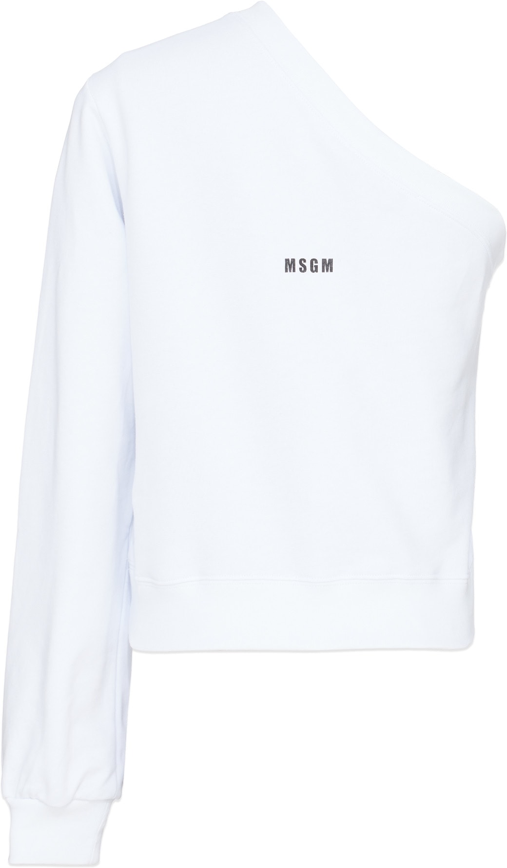 MSGM: White One Shoulder Micro Logo Crew Sweater - 2