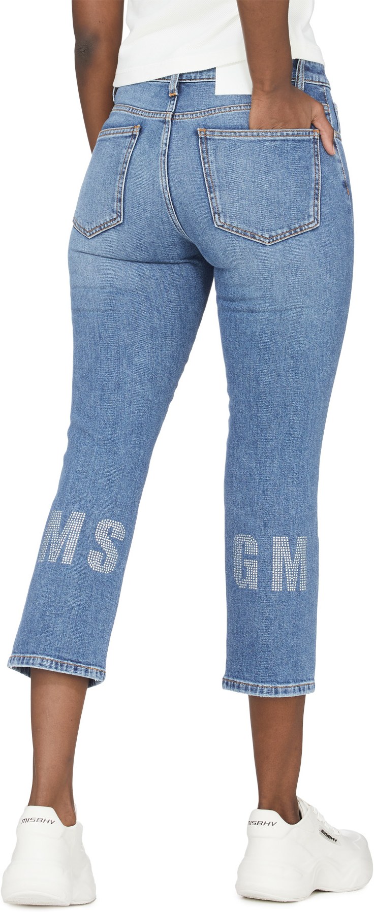 MSGM: Bleu Jean à logo en cristal Bleu - 4