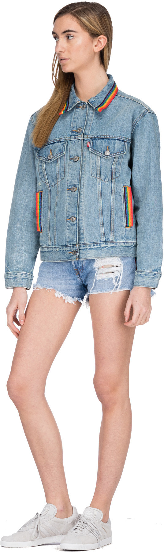 AAA: Blue Rainbow Plaid Embellished Levis Jean Jacket - 4