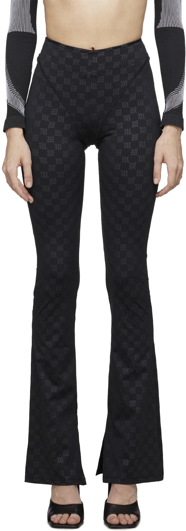 MISBHV: Noir Pantalon Évasé Monogramme Noir - 1