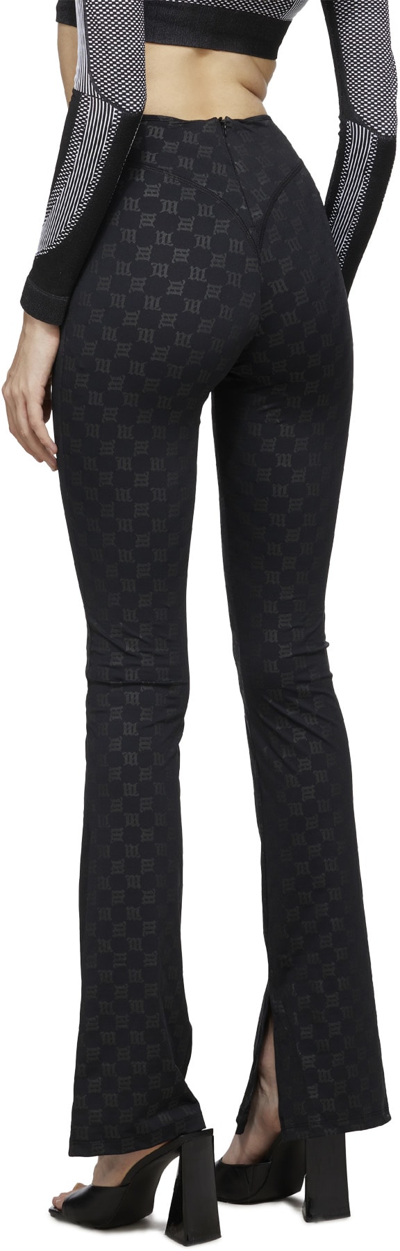 MISBHV: Noir Pantalon Évasé Monogramme Noir - 3