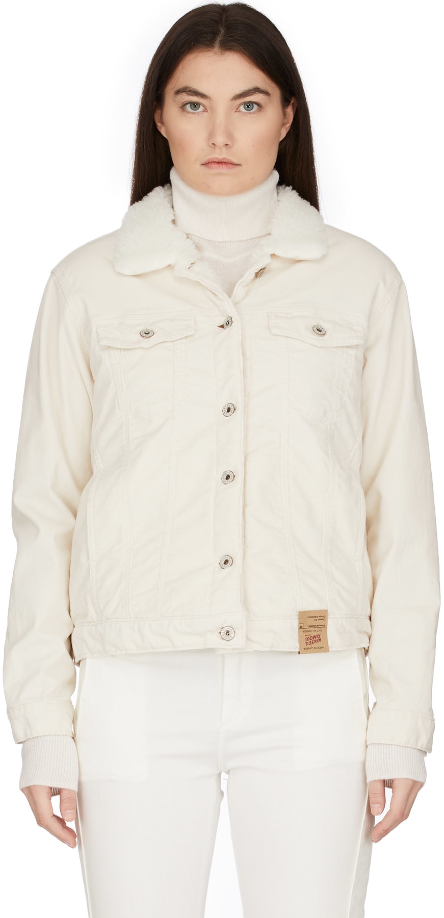 Naked & Famous: Blanc Manteau Sherpa Blanc - 1