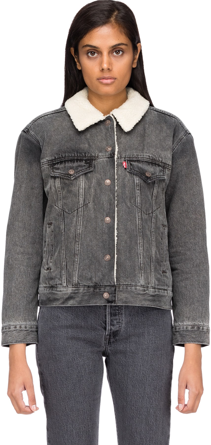 Levis: Black Ex-Boyfriend Sherpa Trucker Jacket - 1