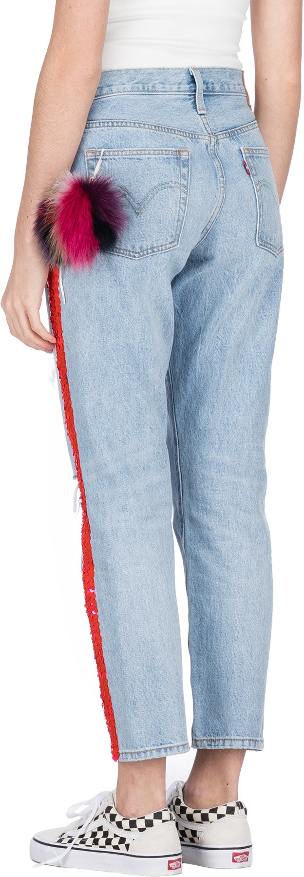 AAA: Blue Sequin Pom Embellished Levis Jeans - 3