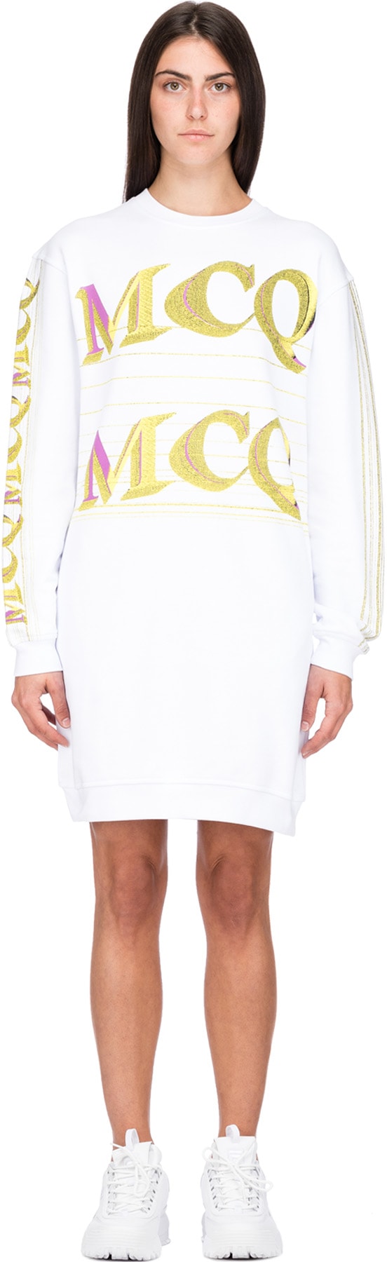 McQ Alexander McQueen: White Repeat Logo Sweater Dress - 1