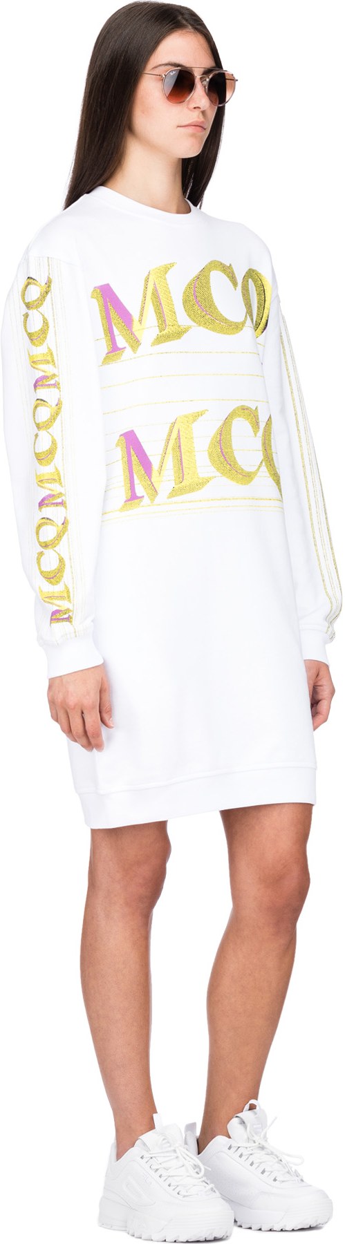 McQ Alexander McQueen: White Repeat Logo Sweater Dress - 4