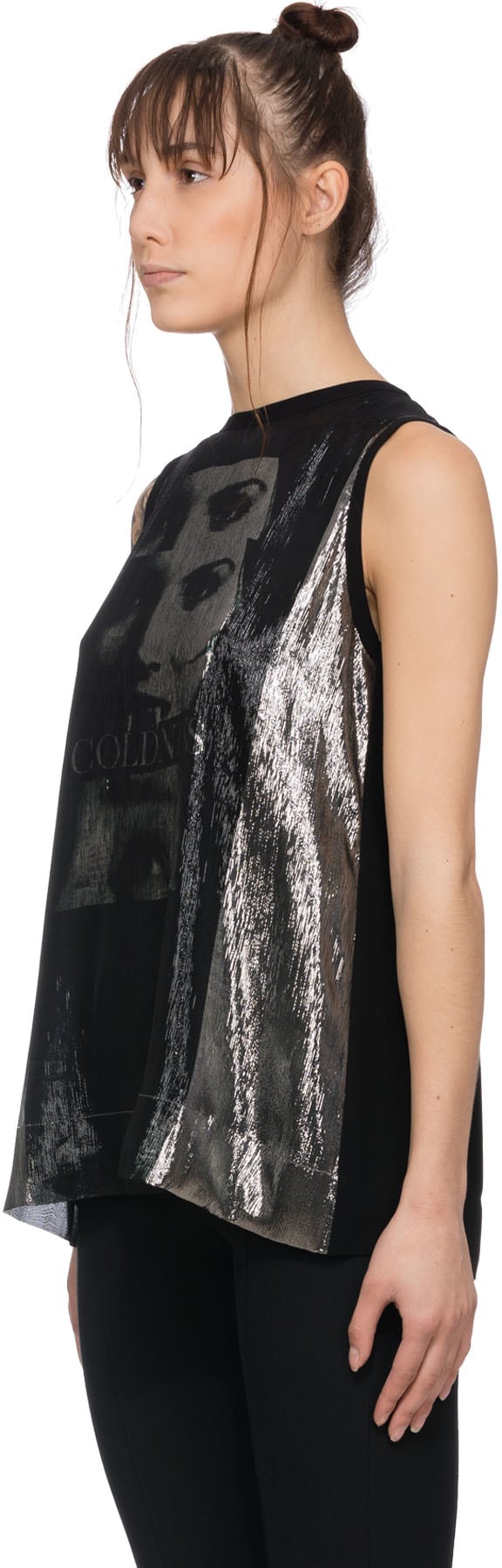 McQ Alexander McQueen: Black Coldness Printed Metalic Sleeveless T-Shirt - 2