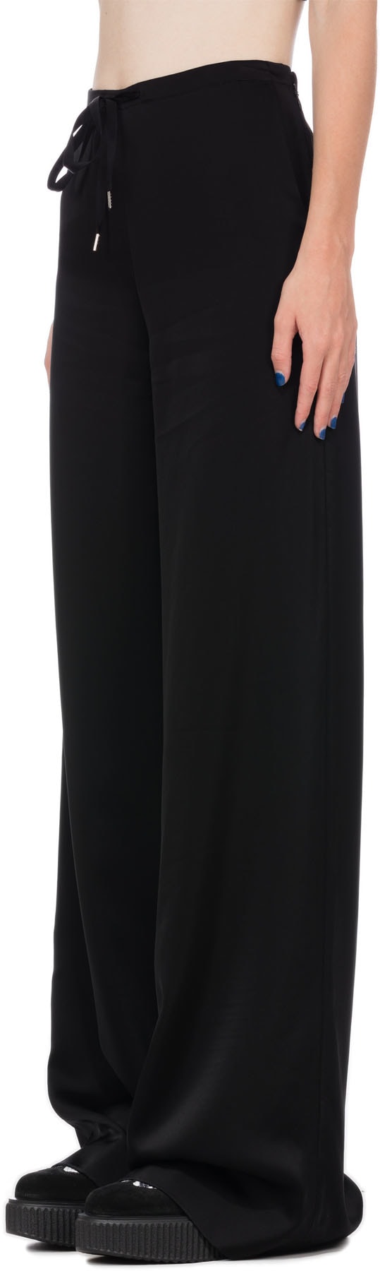McQ Alexander McQueen: Black Wide Leg Satin Pants - 2