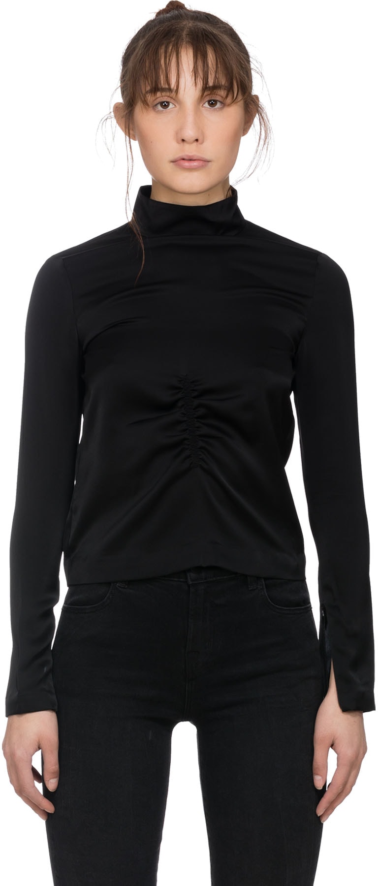McQ Alexander McQueen: Black Long Sleeve Mock Neck T-Shirt - 1