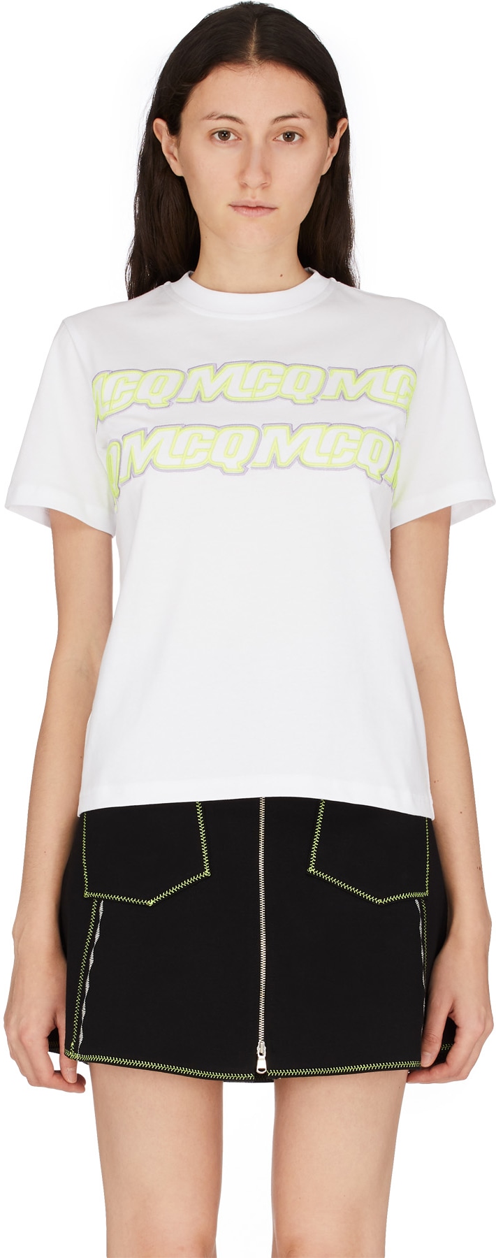 McQ Alexander McQueen: White Hyper Repeat Logo T-Shirt - 1