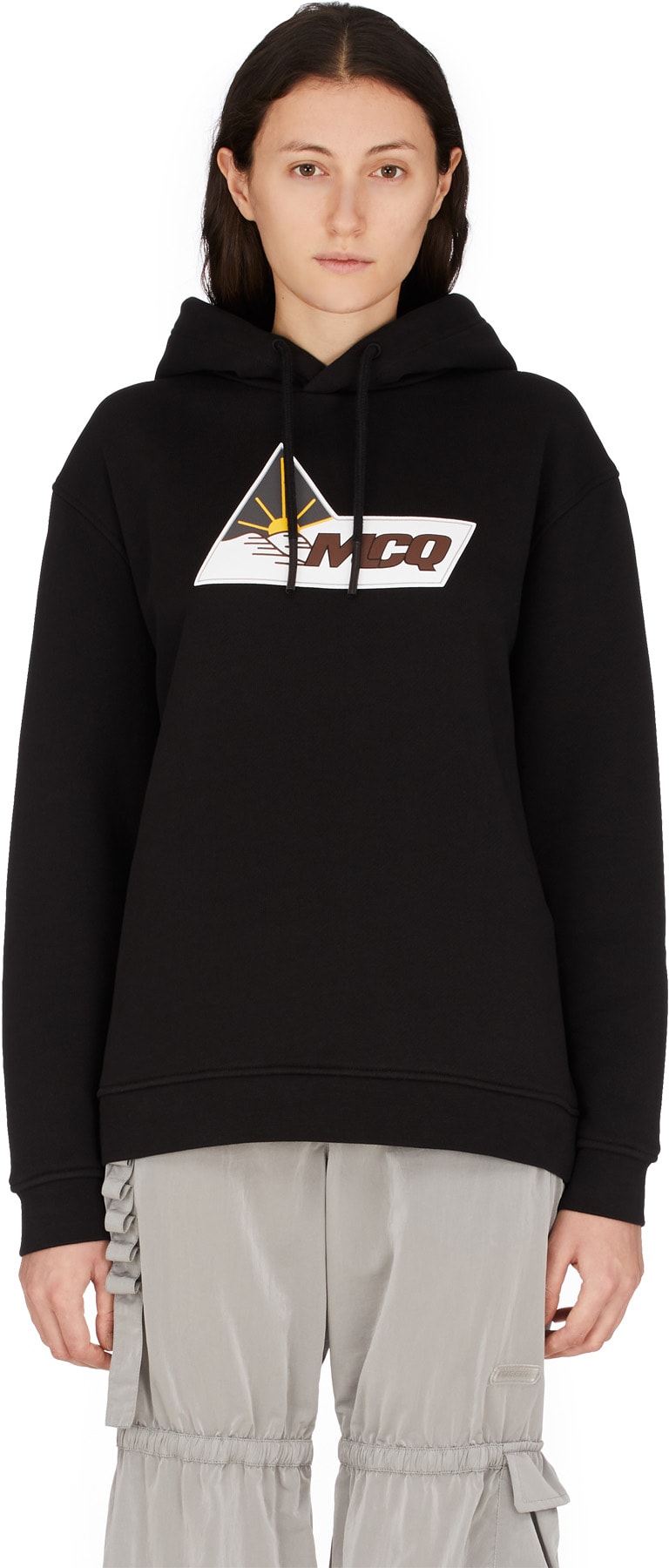 McQ Alexander McQueen: Black Beam Logo Boyfriend Hoodie - 1