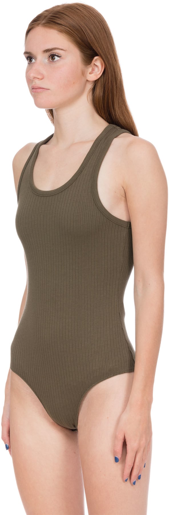 alexanderwang.t: Green Ribbed Bodysuit - 2