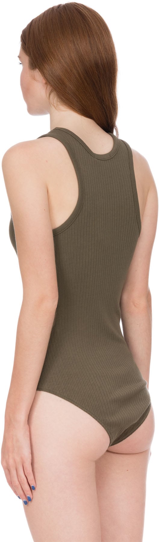 alexanderwang.t: Green Ribbed Bodysuit - 3