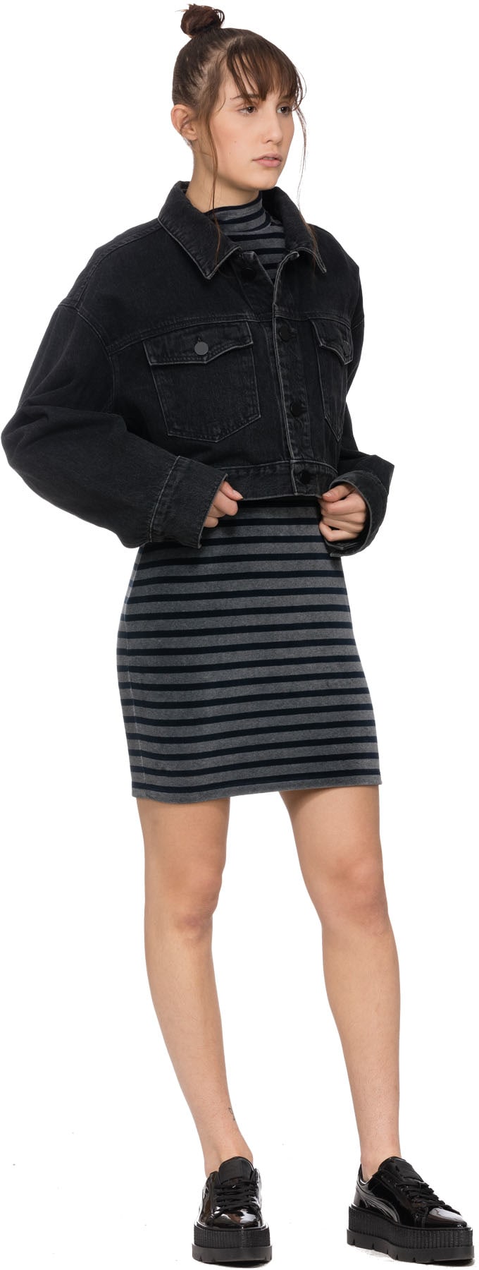 alexanderwang.t: Multicolor Long Sleeve Velour Turtle Neck Dress - 4
