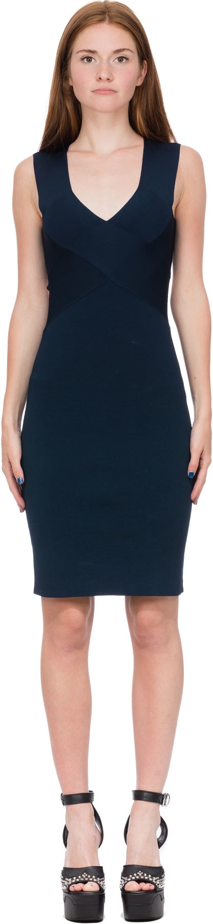 alexanderwang.t: Blue Knit Sleeveless Criss Cross Mini Dress - 1