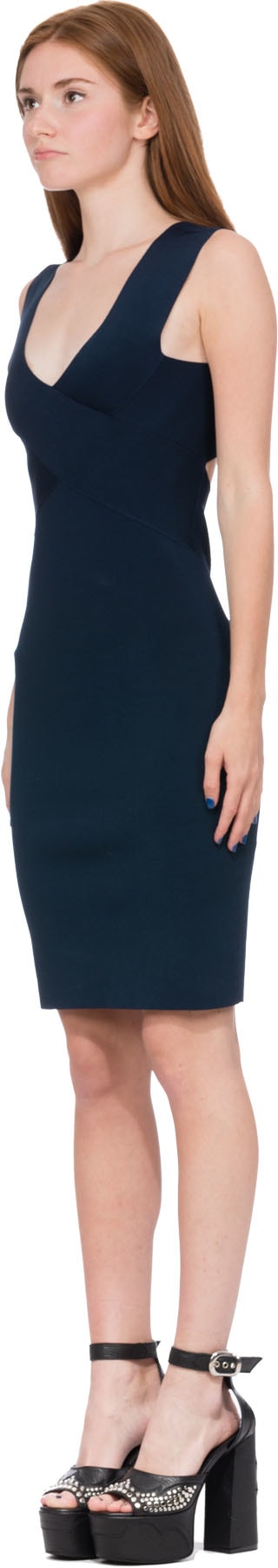 alexanderwang.t: Blue Knit Sleeveless Criss Cross Mini Dress - 2