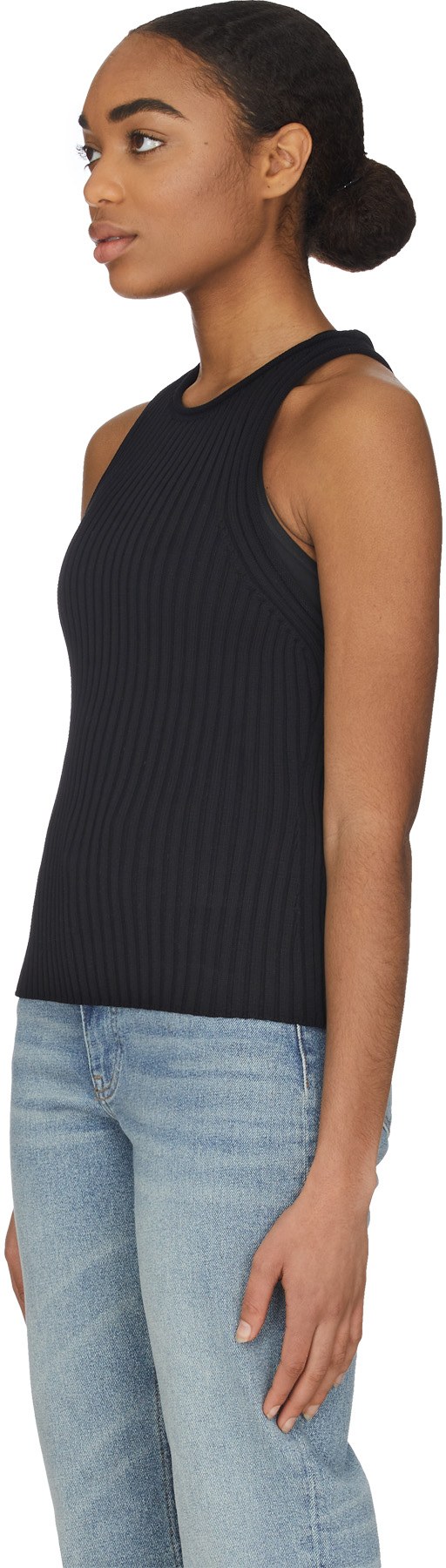 alexanderwang.t: Black Shrunken Rib Tank Top - 2
