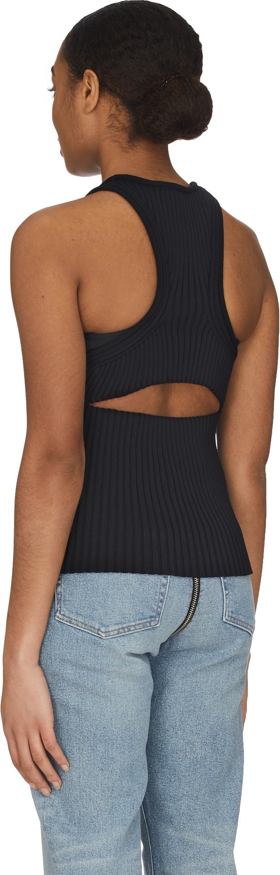 alexanderwang.t: Black Shrunken Rib Tank Top - 3