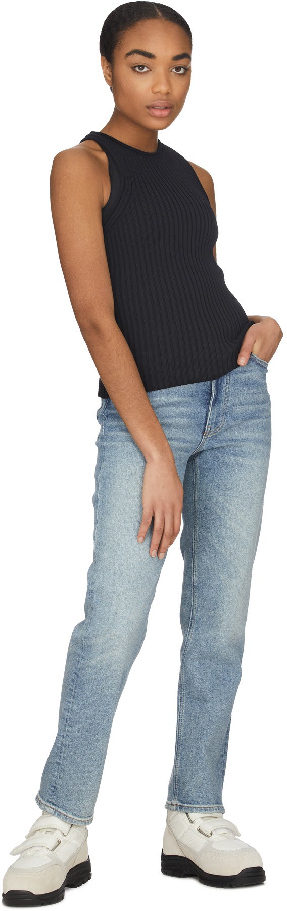 alexanderwang.t: Black Shrunken Rib Tank Top - 4