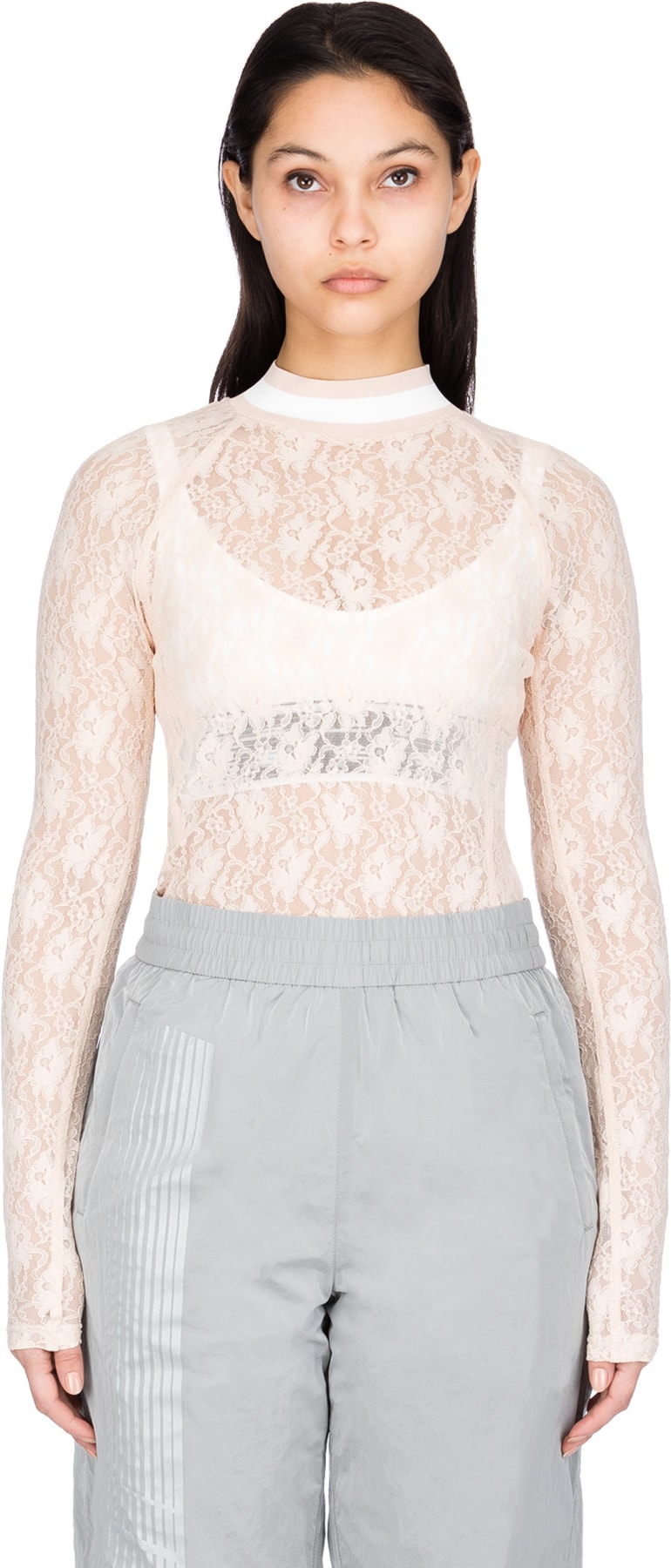 alexanderwang.t: Neutrals Stretch Lace Bodysuit - 1