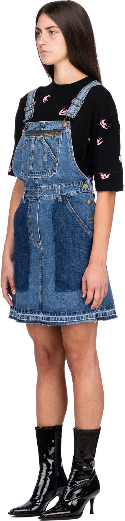 McQ Alexander McQueen: Blue Mini Dungaree Denim Dress - 2