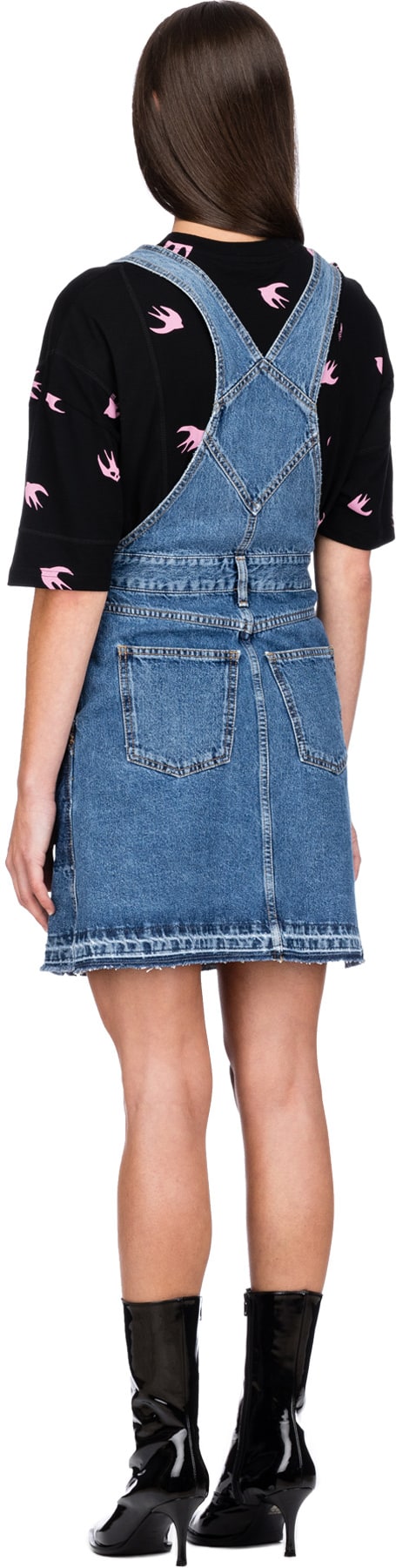McQ Alexander McQueen: Blue Mini Dungaree Denim Dress - 3