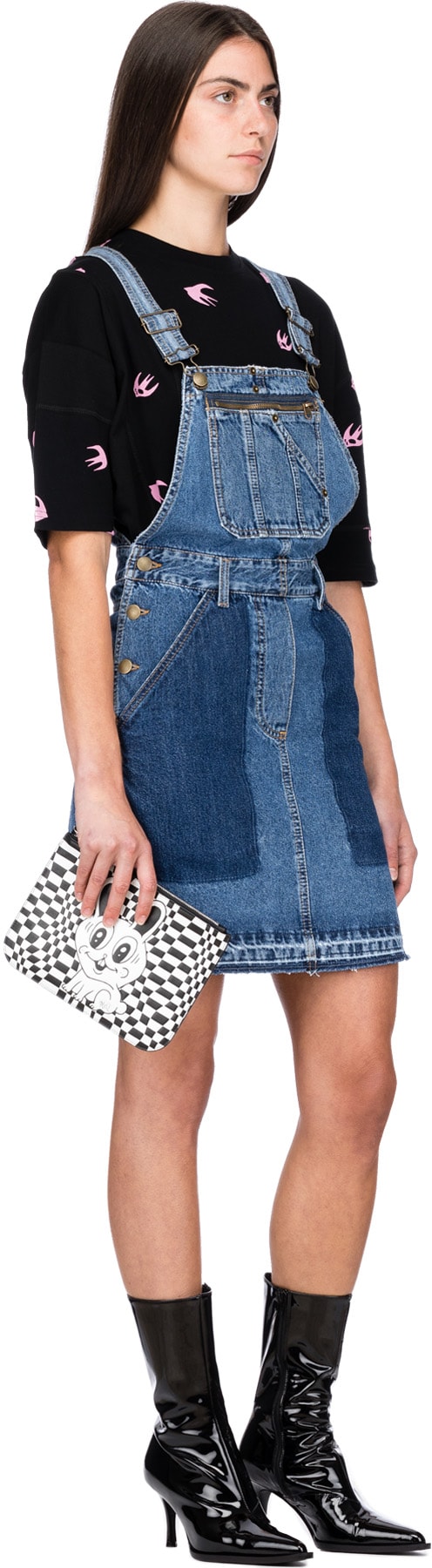 McQ Alexander McQueen: Blue Mini Dungaree Denim Dress - 4