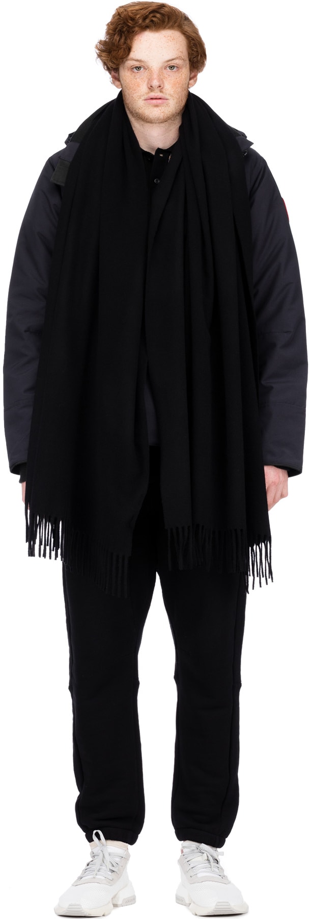 Canada Goose: Black Solid Woven Scarf - 1