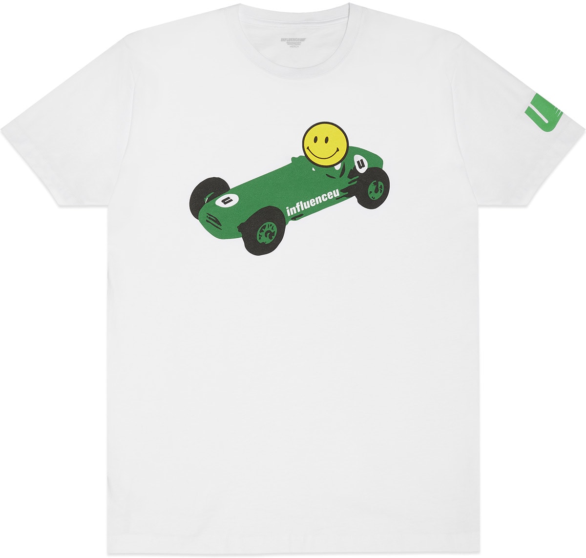 influenceu: White Vintage Racer Logo T-Shirt - 1