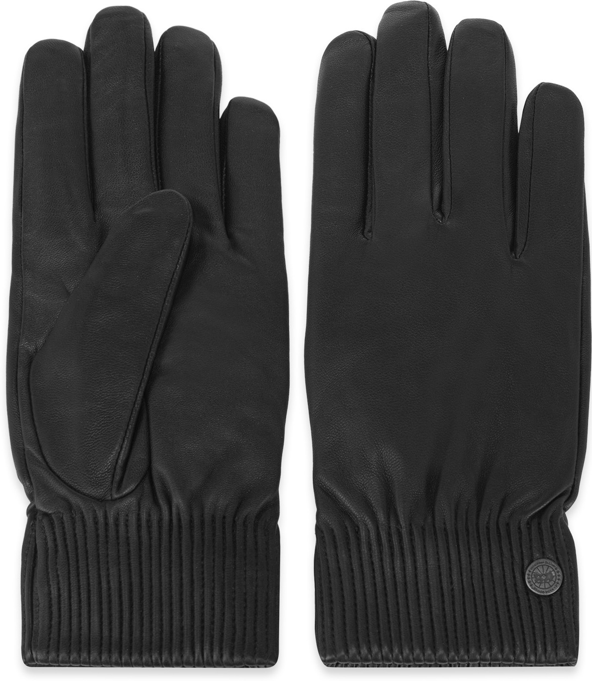 Canada Goose: Noir Gants en Cuir Côtelé de Luxe Noir - 1